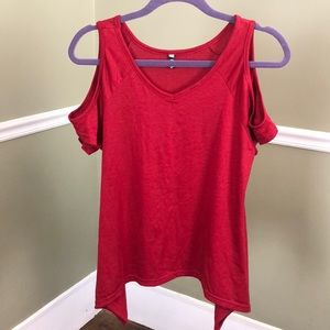 Wine Red Cold Shoulder T shirt